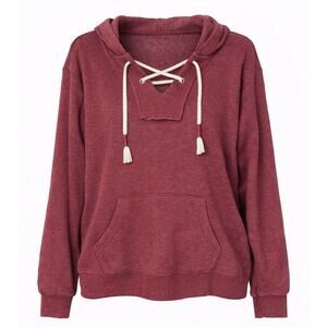 Ocean Drive Lace Up Hoodie Small Burgundy Pullover Sweatshirt Coastal Casual
